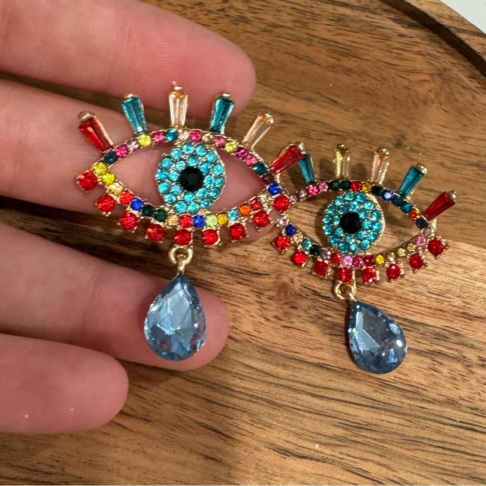 Evil eye rhinestone costume jewelry earrings